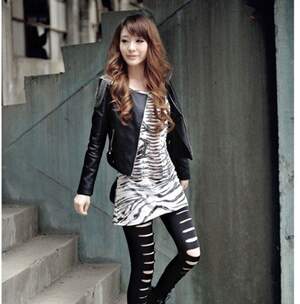 Korean Metal Chain Shoulder Board Embellished Zipper Coats Black