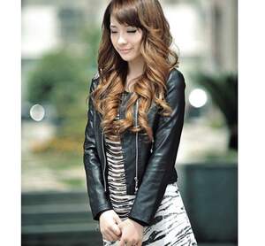 Korean Metal Chain Shoulder Board Embellished Zipper Coats Black