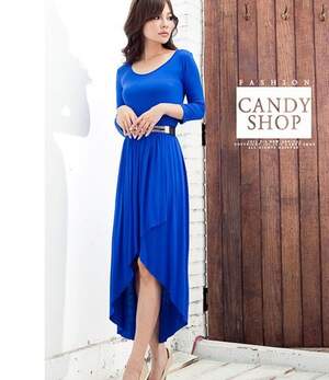 Graceful Style Irregular Lap Dress Blue