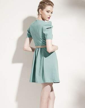 Puff Sleeve Slim Dress Blue