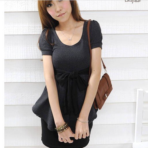 Hot Sale Color Block Fake Two Piece Bowknot Dress Yellow