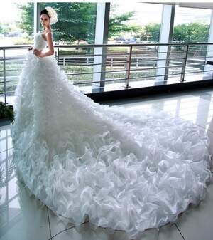 Charming Lace Strapless Tailing Wedding Dress White