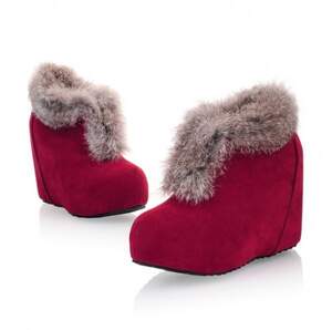 Fashionable Warm Fur Pure Color Wedge Boots