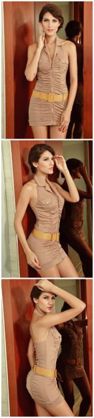 Zipper Front Belted Halter Dress