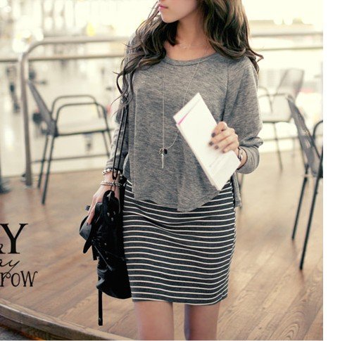 Two Pieces Wool Stripe Dress