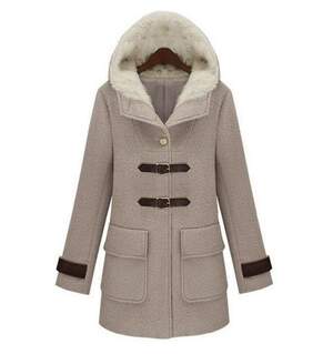 Style PU Buckles Embellished Woolen Coat Camel