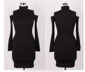 Shoulder High Neck Slim Dress