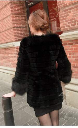 Style Solid Color Splicing Fur Long Coat